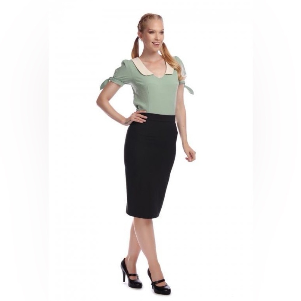 Collectif UK 22 1950s Polly Black Bengaline Pencil Skirt